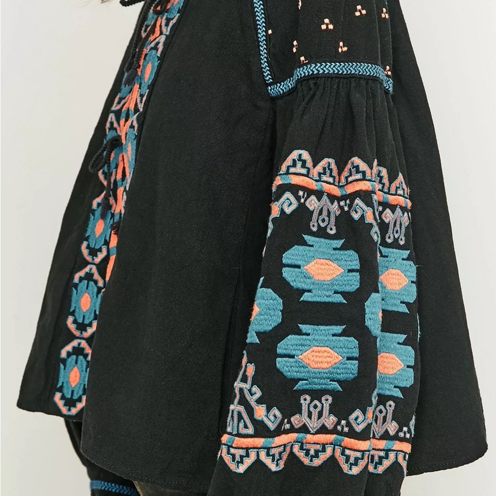 FREE PEOPLE Embroidered Swing Jacket (Black, blue & orange graphic) size Medium - Picture 12 of 15